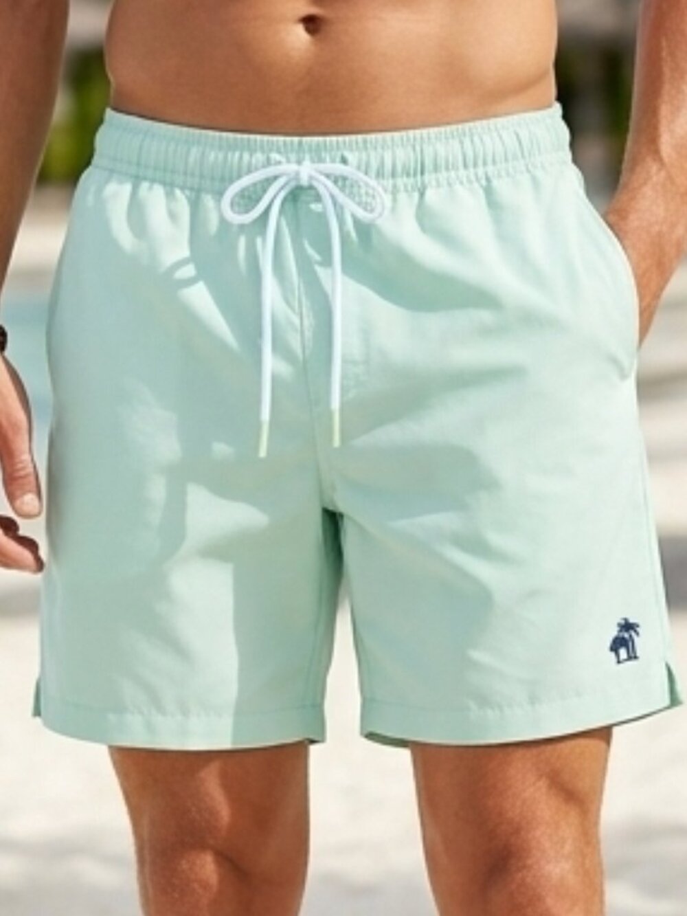 Caribbean Joe Mint Green Swim Trunks with Palm Tree Logo Size M